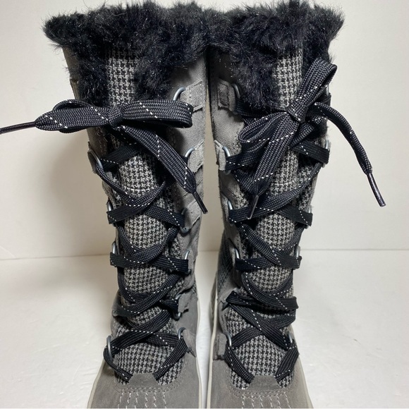 Sorel Joan Of Arctic Gray Black Houndstooth Faux Fur Winter Boots Women’e Sz 9 - Picture 8 of 16
